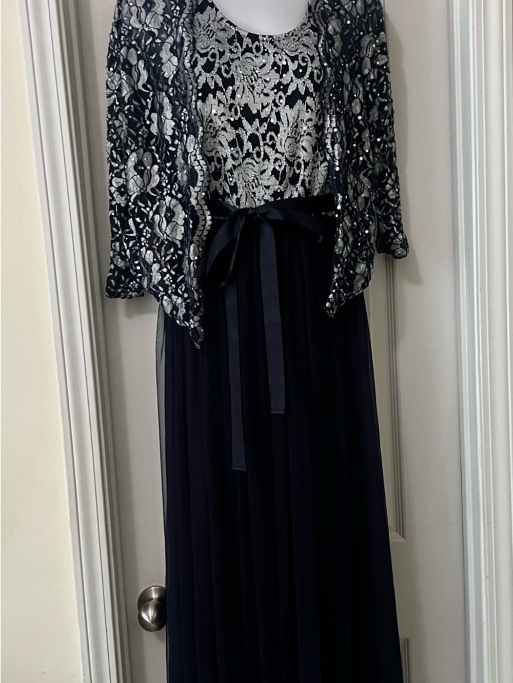 Navy and Silver Embellished Prom Dress with Jacket